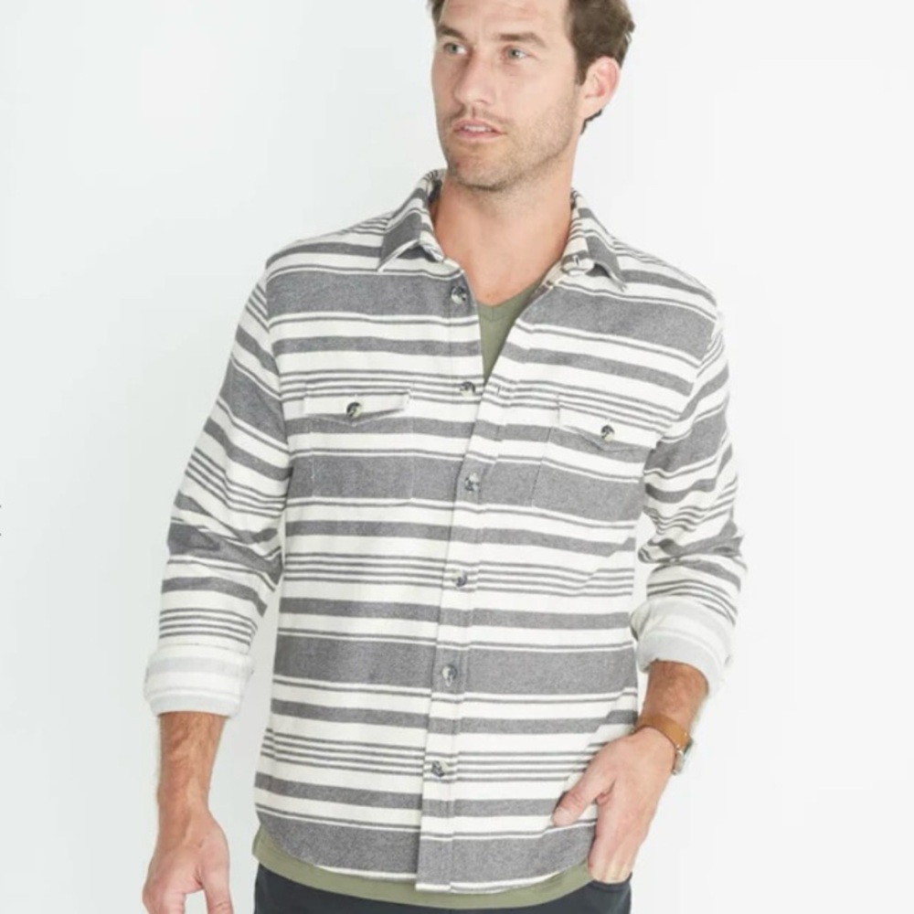 Marine Layer Men’s Holden Striped Long Sleeved Button Up Flannel Shirt,‎ Size S